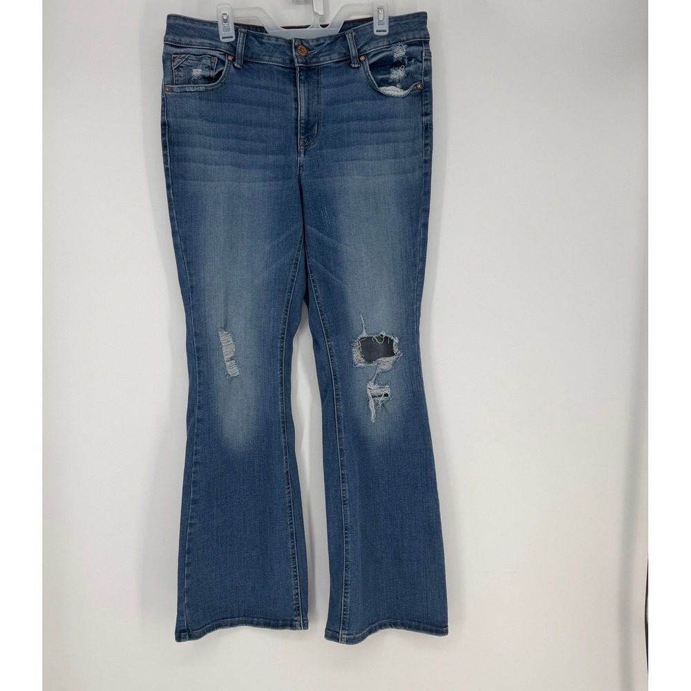 Edgely Flare Jeans Womens 16W Blue Distressed Ripped Boho Grunge Denim Western